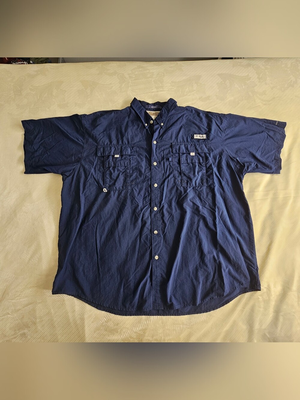 Columbia PFG Bahama Shirt Mens 3XL Navy Blue Short Sleeve Fishing Button Up